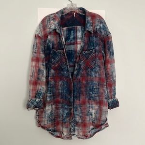 FREE PEOPLE oversized gauze plaid shirt